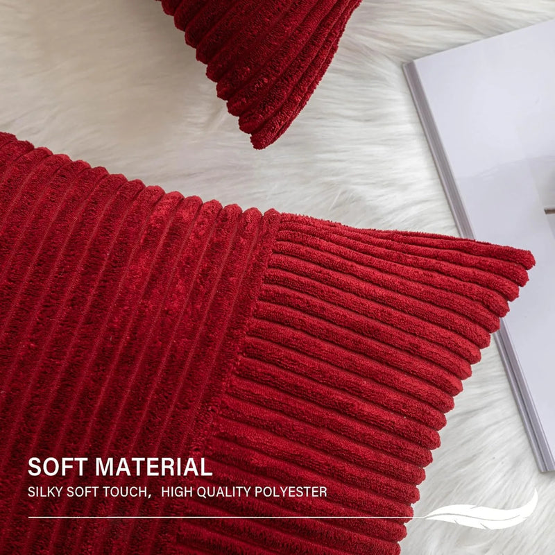Red Striped Pattern Modern Corduroy Throw Pillow Cover by Axyaa
