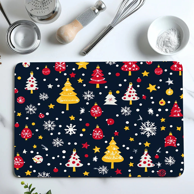 Christmas Tree Snow Stars Drying Mat - Non-Slip Absorbent Kitchen Placemat by Axyaa