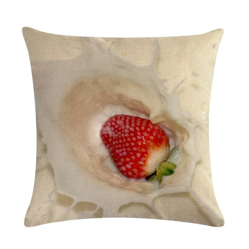 Axyaa Strawberry Kiwi Pattern Linen Pillowcase 45X45CM