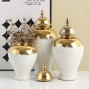 White Gold-Plated Ceramic Jar, Light Luxury Vase Home Decor by Axyaa