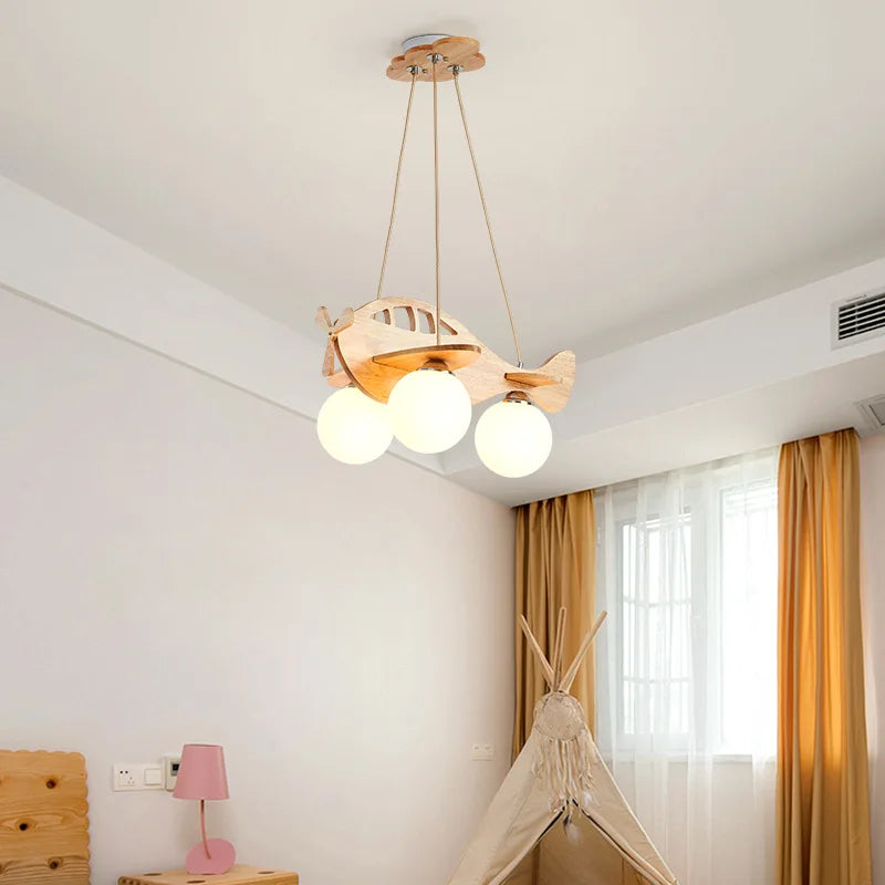Axyaa Wood Airplane Chandelier LED Suspension Light for Boy Bedroom