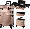 Axyaa 3-in-1 Rolling Makeup Case with Large Capacity and Lockable Wheels