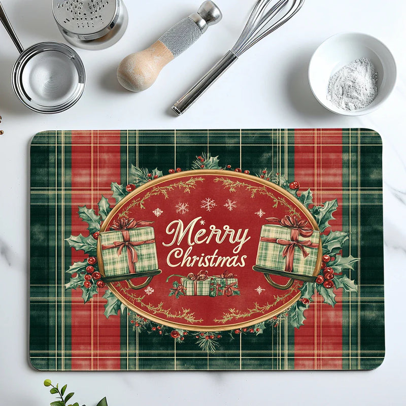 Axyaa Christmas Drain Pad: Non-slip, Heat Resistant Tableware Drying Mat for Kitchen Counter
