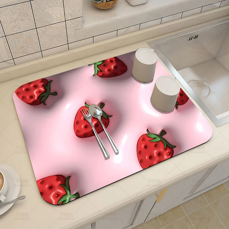 Axyaa 3D Visual Effect Drain Mat - Absorbent, Non-Slip, Anti-Mildew Kitchen Tableware Mat
