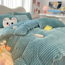 Axyaa Winter Warm Striped Rabbit Plush Four-piece Bed Sheet