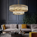 Axyaa Golden Crystal LED Chandelier Luxe Round Pendant Light for Home