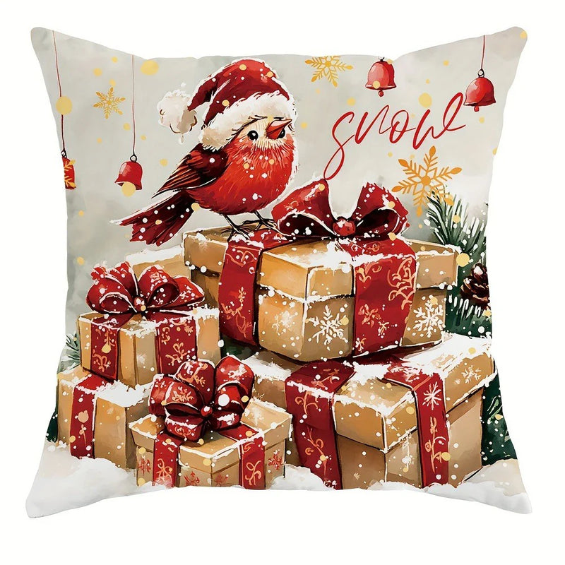 Axyaa Christmas Pillowcase: Santa Claus Snowman Bird Sofa Cushion Cover