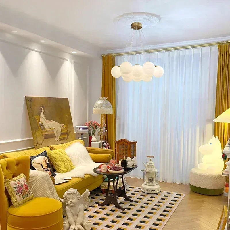 Axyaa White Moon Ball Ceiling Light for Living Room Bedroom Chandelier