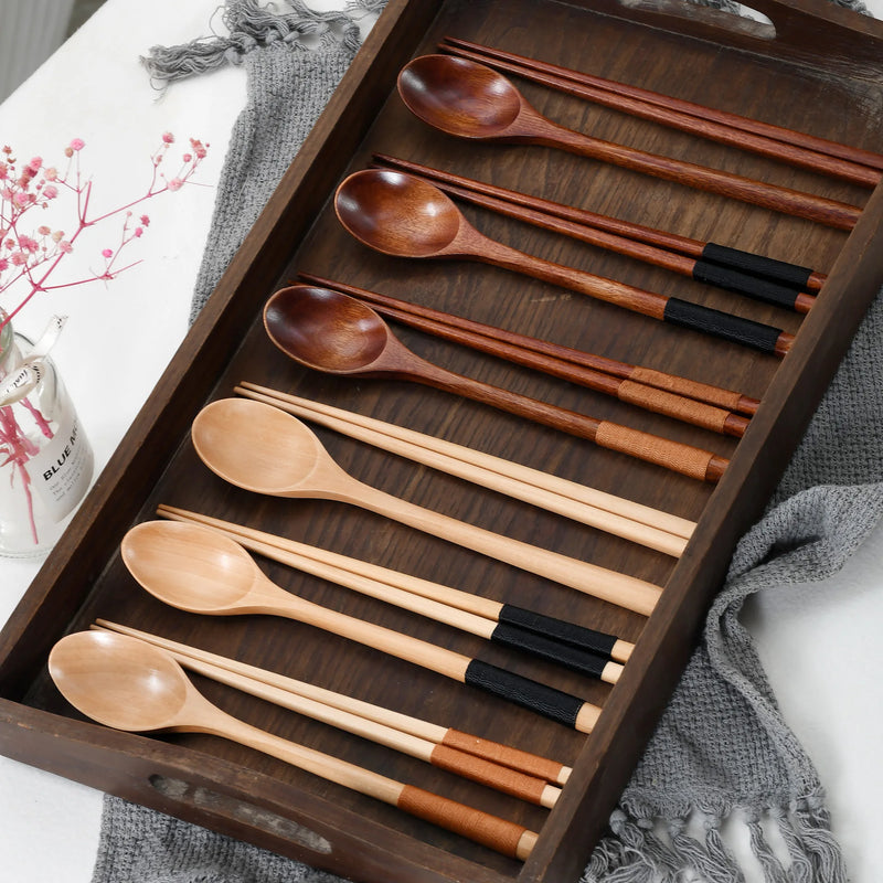 Axyaa Japanese Wooden Tableware Set - Elegant and Eco-Friendly Dining Ensemble