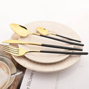 Axyaa Black Gold Mirror Stainless Steel Cutlery Set Dinnerware Flatware Knife Spoon Fork