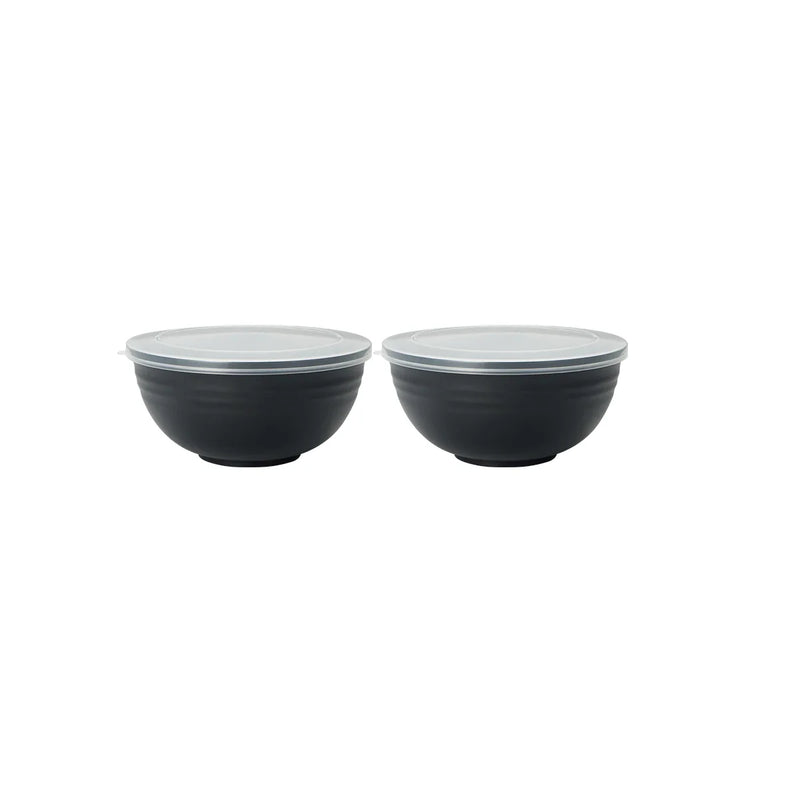 Axyaa Black Plastic Bowl Set with Reusable Lids for Home Kitchen and On-the-Go