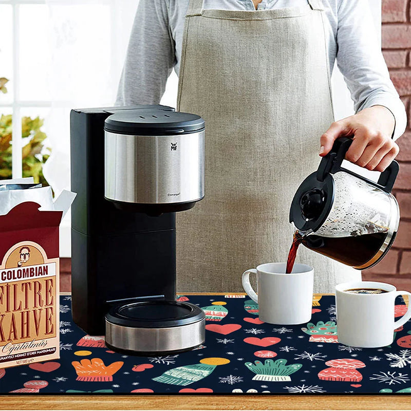 Axyaa Christmas Coffee Dry Mat - Absorbent & Anti-Slip Table Placemat
