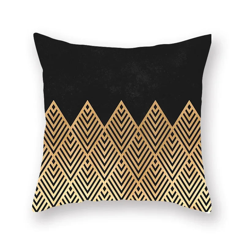 Axyaa Luxury Gold Black Geometric Marble Stripe Pillowcase
