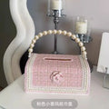 Axyaa Tissue Box: European & American Style, Handmade with Pearls, Ins Style Fabric