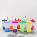 Axyaa Color Changing Plastic Tumbler Set for Iced Coffee, 710ml with Lid & Straw