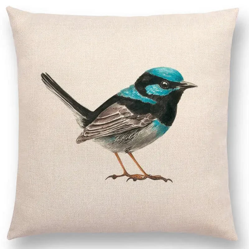 Birds Painting Cushion Cover - Axyaa Collection: Robin, Titmouse, Toucan, Sparrow, Firecrest, Cardinal, Bullfinch