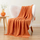 Axyaa Orange Knit Throw Blanket with Tassels - Lightweight & Decorative Fall Plaid Blanket