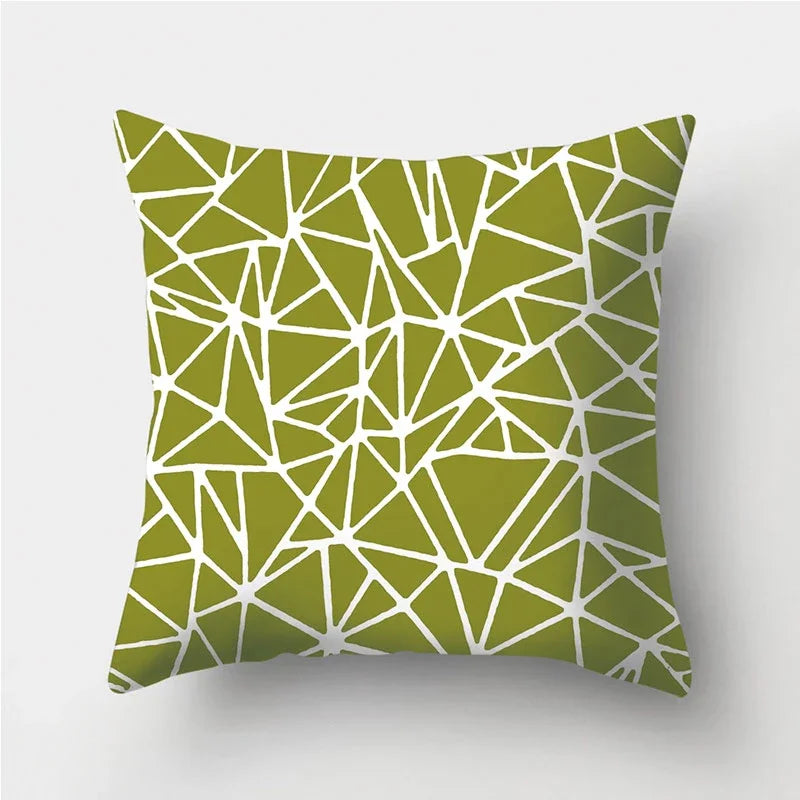 Axyaa Army Green Geometry Print Cushion Cover - Sofa Decor Pillowcase