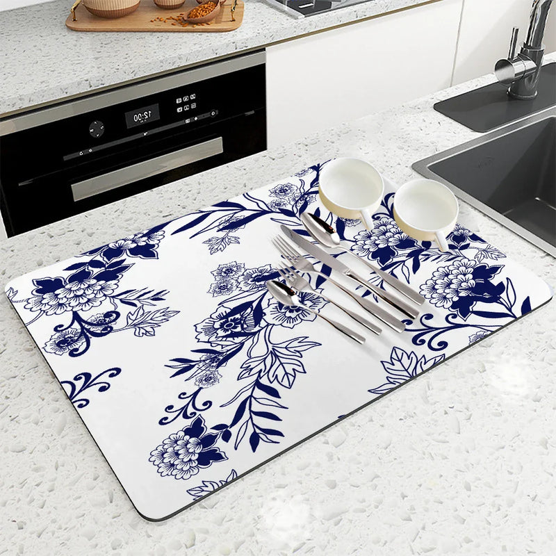 Axyaa Absorbent Draining Mat: Quick Dry Super Draining, Dish Drying, Bathroom Drain Pad