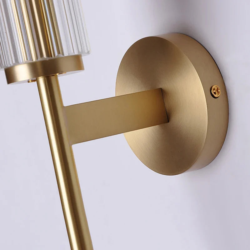 Clear Glass Gold Brass Wall Light Axyaa Sconce - Elegant Indoor Bedroom Foyer Lamp