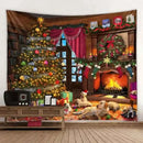 Axyaa Christmas Party Decoration Background Cloth Santa Claus Christmas Tree Stove Tapestry