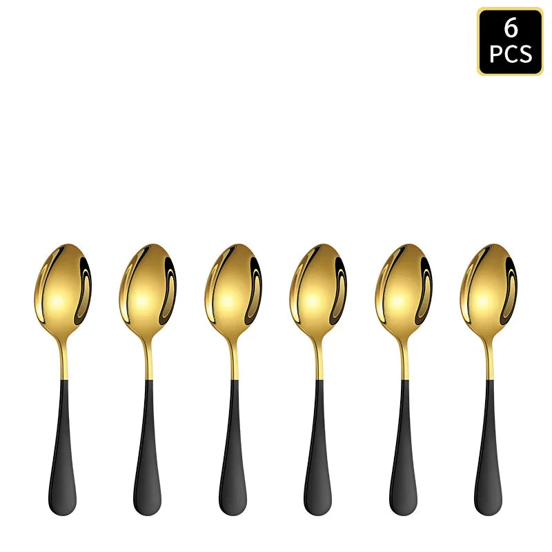 Axyaa 24-Piece Gold & Black Stainless Steel Cutlery Set