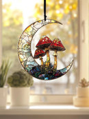 Axyaa Crescent Moon & Mushroom Suncatcher, Window Hanging, Wall Art Decor, Nature Lovers Gift