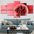 Axyaa 5-Piece Cherries Fruits Canvas Wall Art Poster Painting for Home Decor