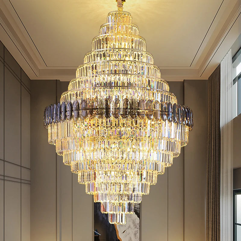 Axyaa Crystal Rotating Staircase Chandelier for Luxe Duplex Living Room