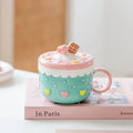 Axyaa Ceramic Cake Pattern Coffee Mug with Cover and Large Capacity
