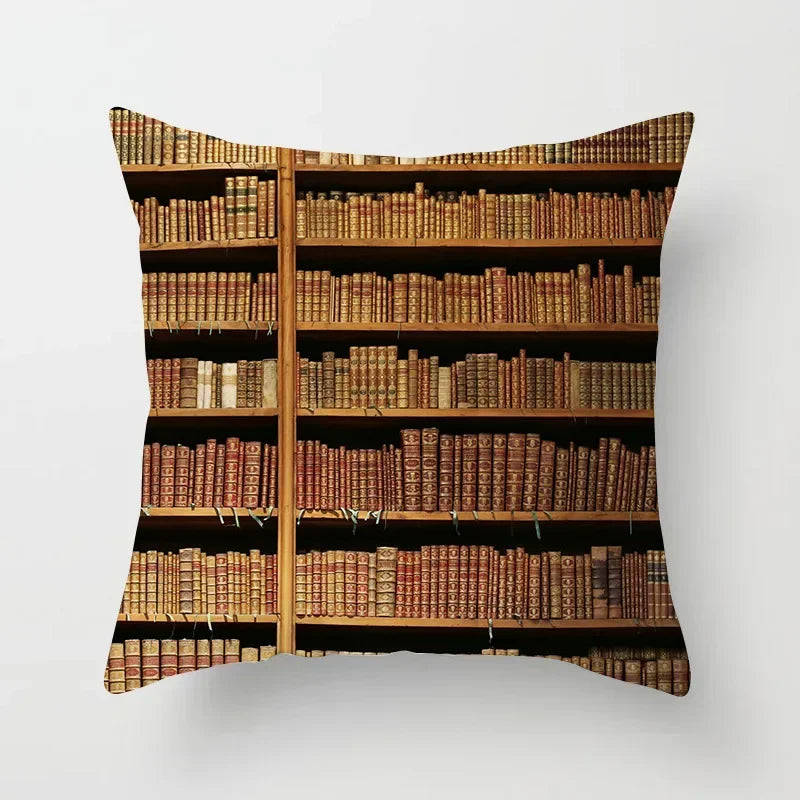Axyaa Retro Library Pattern Pillowcase for Home and Office Decor