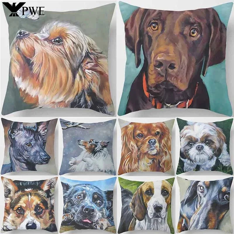 Cute Dog Pattern Square Pillow Covers For Home Decor by Axyaa