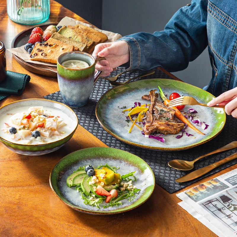Axya Starry Blue-Green Gradient Dinnerware Set for 4/8/12, 16/32/48 Pieces