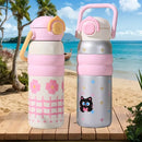 Axyaa Cartoon Vacuum Thermos Flask With Straw for Hot/Cold Drinks