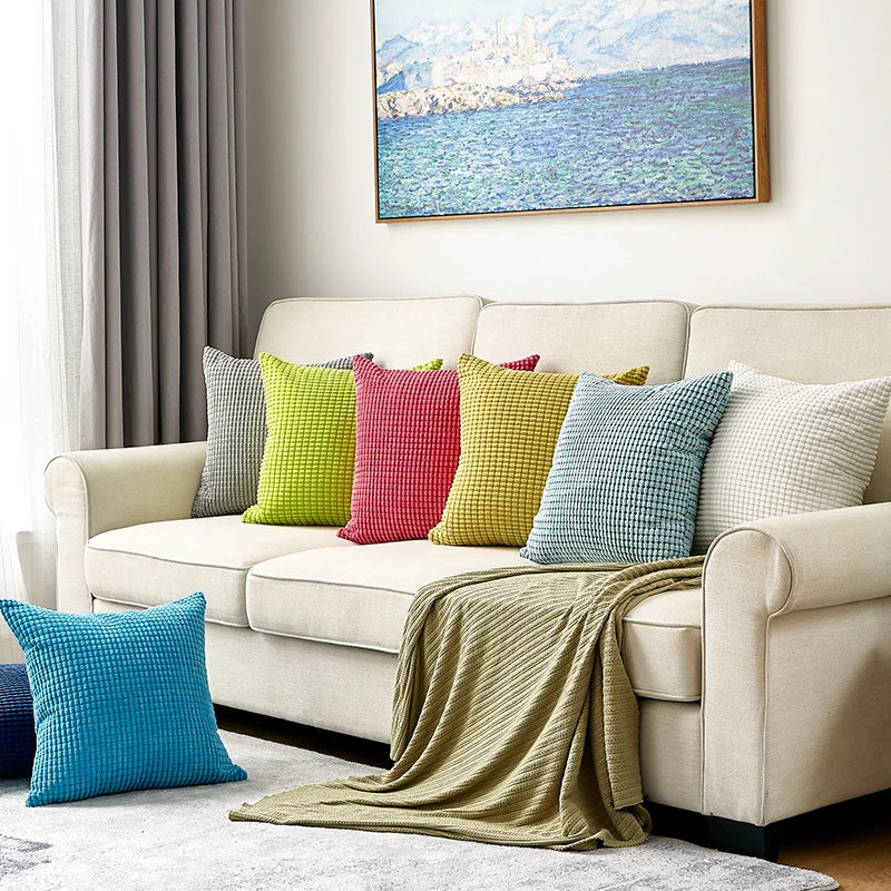 Axyaa Velvet Corduroy Pillow Cover 45x45cm: Super-Soft Striped Sofa Cushion for Romantic Home Decor
