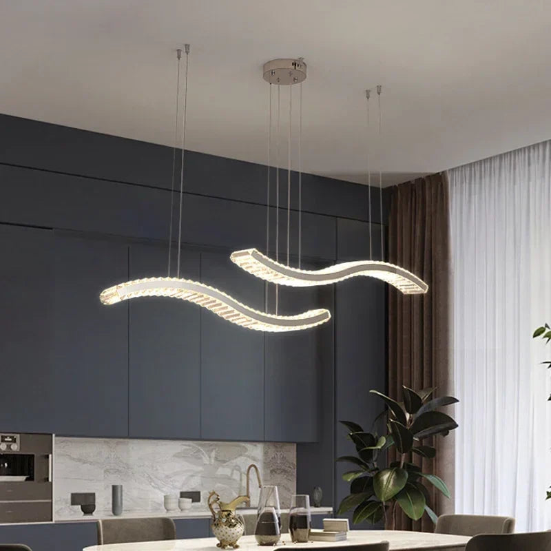 Axyaa Crystal Pendant Chandelier: Modern LED Ceiling Light for Luxury Dining Room Decor