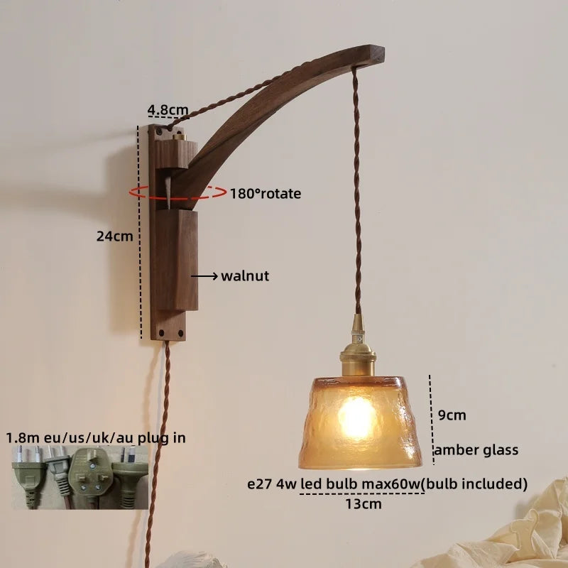 Axyaa Nordic LED Wall Sconce Walnut Copper Stair Light - Modern Home Decor