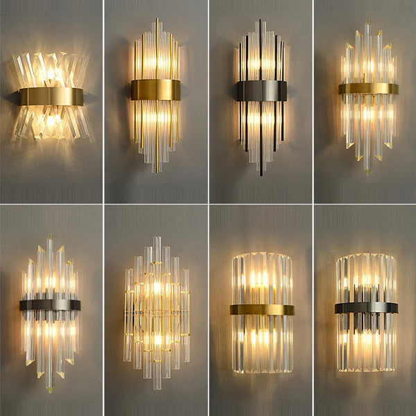Axyaa Golden Crystal Wall Lamp: Elegant LED Sconce for Bedroom, Living Room, Bathroom