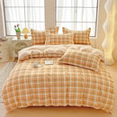 Axyaa Blue & White Grid 4-Piece Bed Sheet Set, Thickened Material