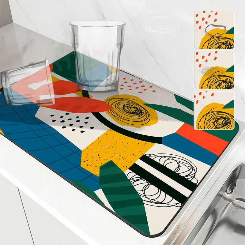 Axyaa Geometric Dry Coffee Mat: Absorbent & Anti-Slip Cup Drying Mats