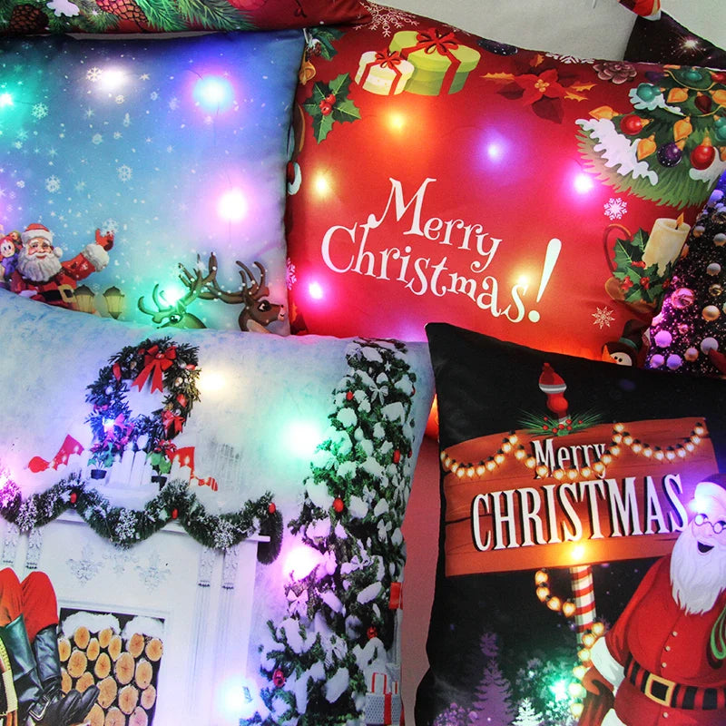 Axyaa LED Retro Santa Christmas Lights Pillowcase Home Decor 45x45