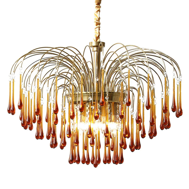 Axyaa Crystal Chandelier: Luxury Retro Copper Lighting for Living Room, Villa, and Restaurant