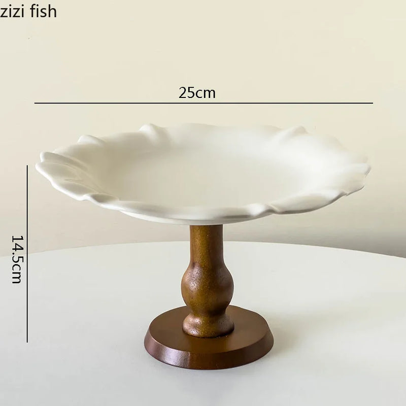 Axya Ceramic Fruit Plate Creative Wood High Foot Snack Display Plate