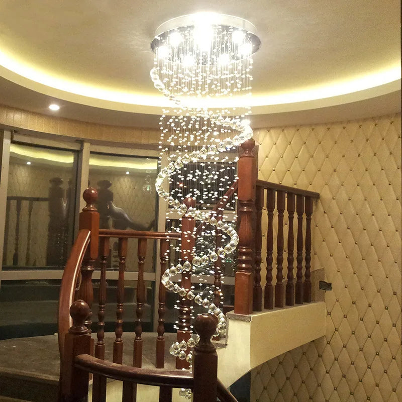 Axyaa Spiral Crystal Chandelier LED Pendant Light for Living Room, Staircase, Bedroom