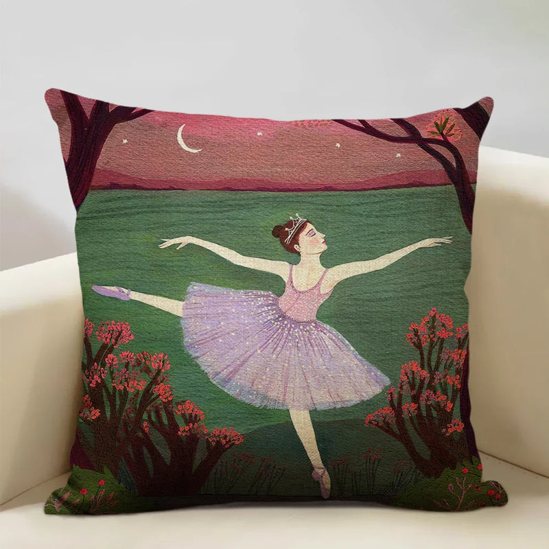 Axyaa Beauty Girl Cat Print Linen Pillowcase Portrait Cartoon Home Decor Cover