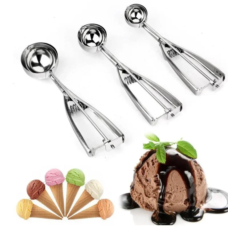 Axyaa Stainless Steel Ice Cream Spoon with Spring Handle and Watermelon Ball Spoon
