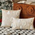 Axyaa Velvet Christmas Tree Cushion Cover, Embroidered Snowflakes, Home Decor