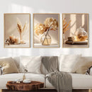 Axyaa Beige Flower Wall Art Set - Modern Canvas Posters for Home and Office