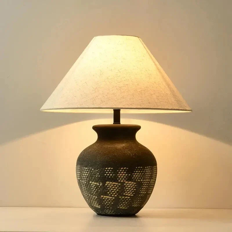 Wabi-sabi Ceramic Table Lamp in Retro Black and White, Axyaa Brand Minimalist LED Lighting