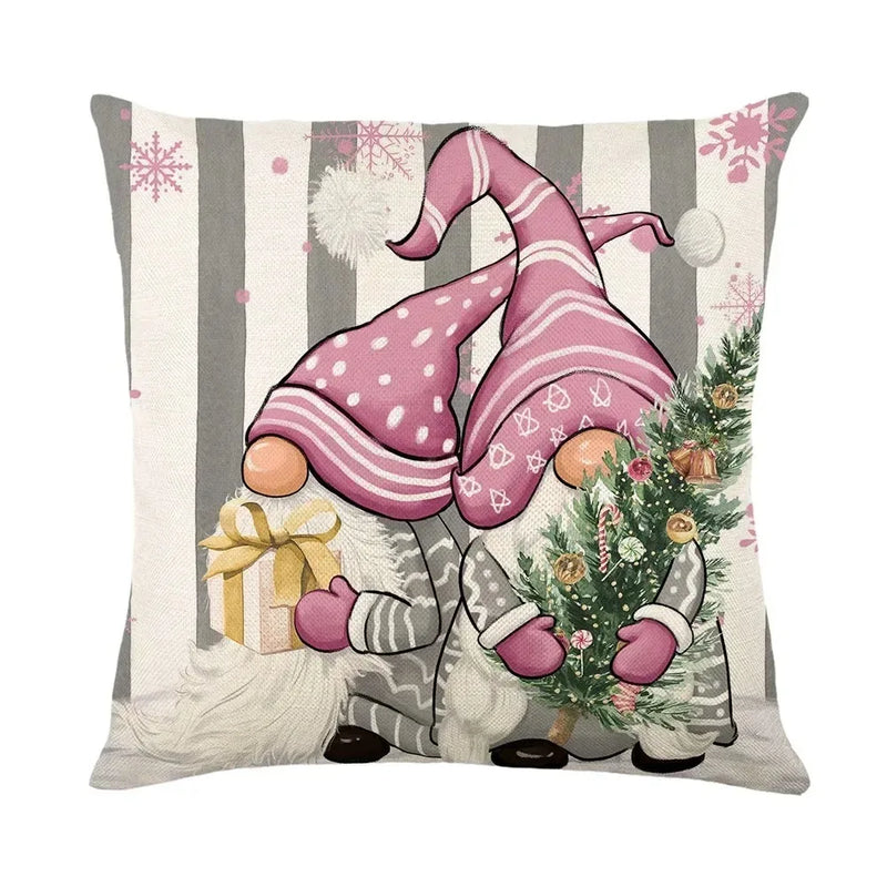 Christmas Party Pillowcase with Santa Claus & Snowman Print for Home Decoration by Axyaa.